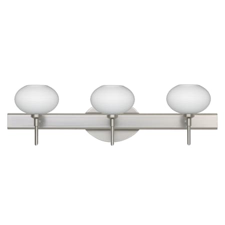 Besa Lighting Lasso Vanity, Opal Matte, Satin Nickel Finish, 3x5W LED 3SW-561207-LED-SN